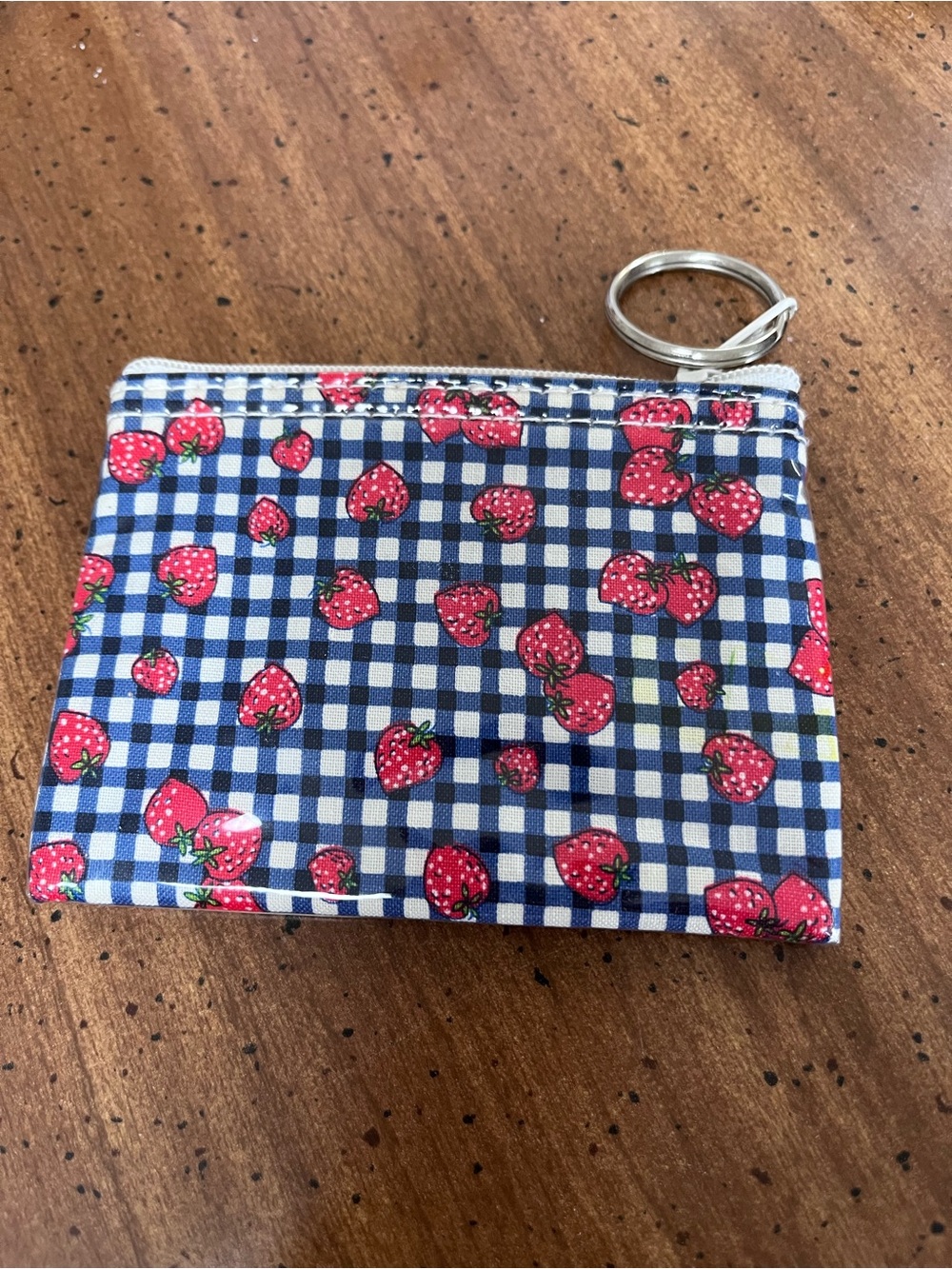 Strawberry Blue Plaid Gingham Coin Purse - Picture 3 of 5